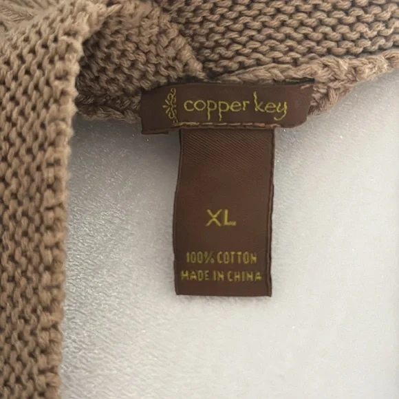Copper Key Tan V-Neck Cable Knit Sweater - Picture 3 of 4